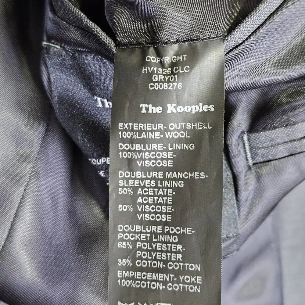 The Kooples Blazer Men US 40 EUR 50 Gray Peak Lapel Classic Fit Suit Jacket Wool